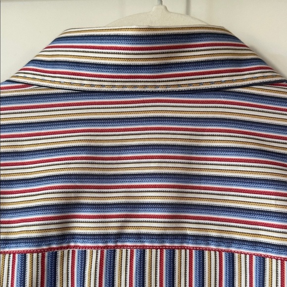 BUGATCHI UOMO | Multicolor Striped Button Down Dress Shirt Collar Sleeve Accents - Picture 12 of 16